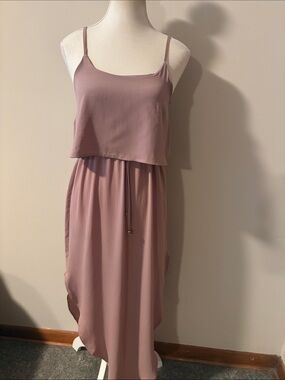 Nerlerolian Blush Mauve Spaghetti-Strap Maxi Dress with Side Slits. Size Small